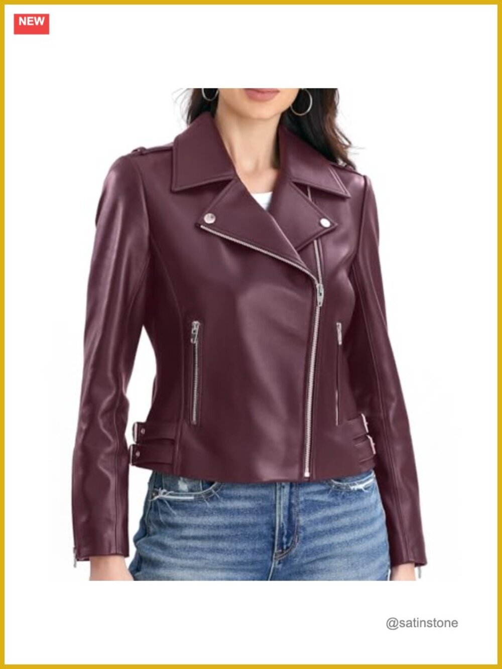 Genuine Lambskin Leather Motorcycle Jacket Asymmetrical Zip Quilted Details